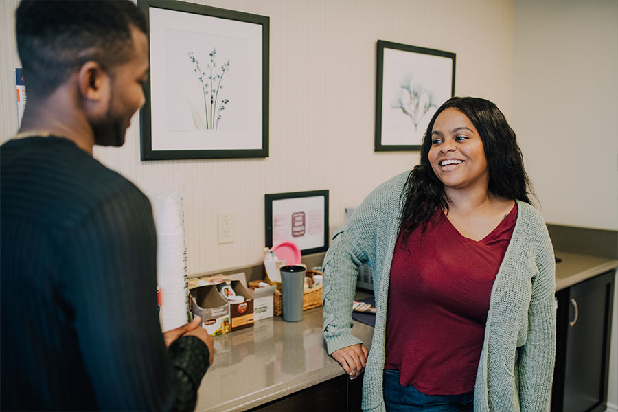 man and woman having a conversation